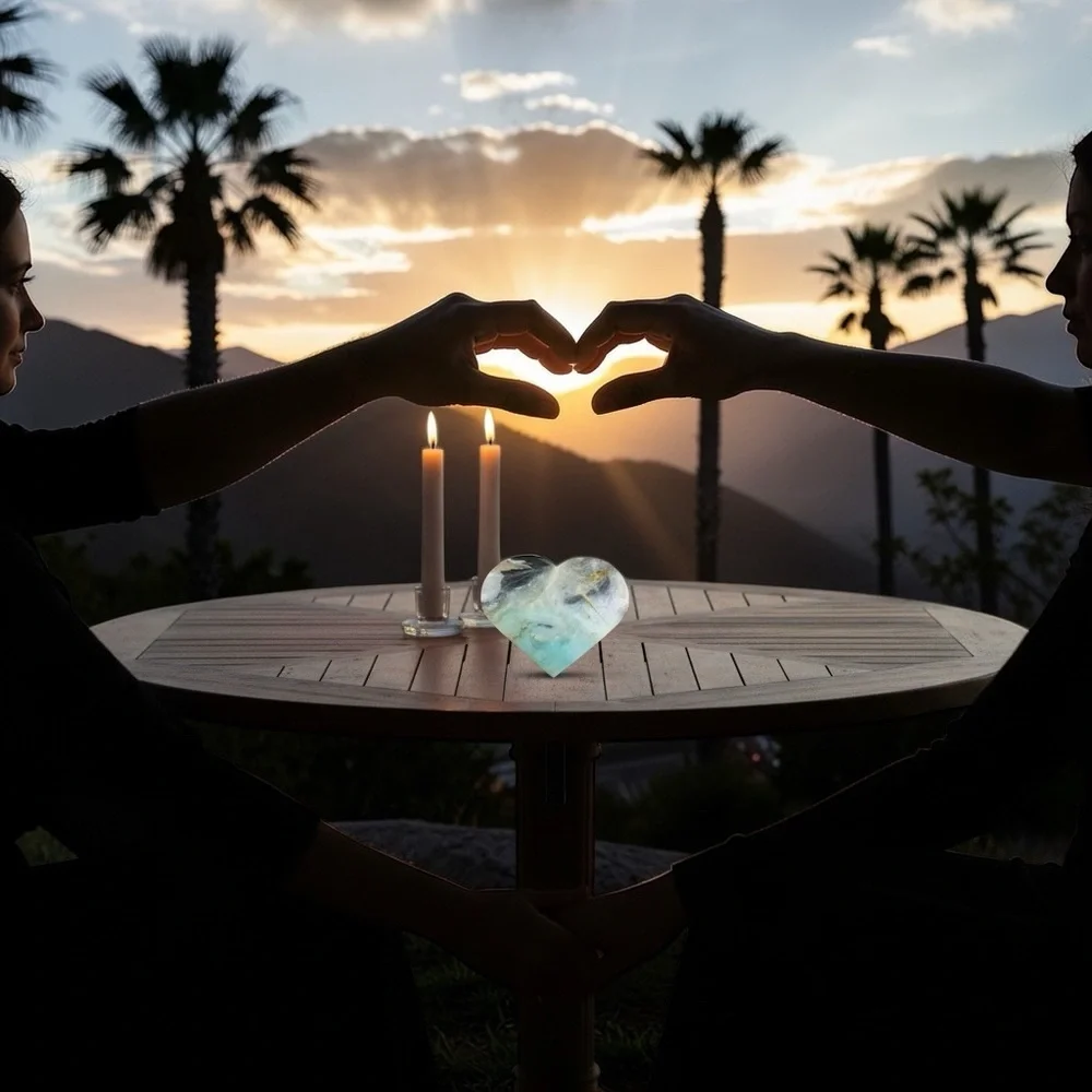 Amazonite, calcite and quartz Large Heart Shape Hand Carved Natural Stone - Picture 9 of 9
